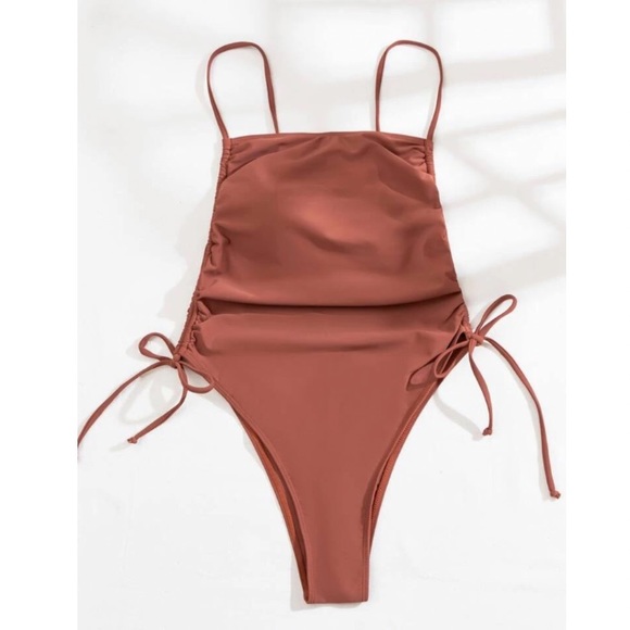 Rust side tie drawstring monokini